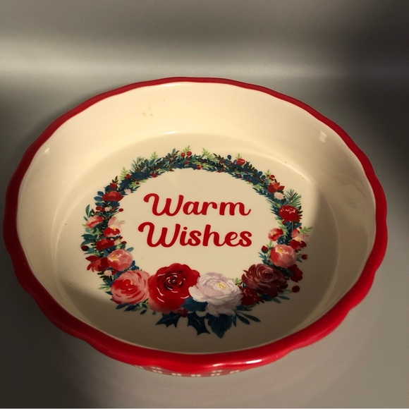 NEW Pioneer Woman 10” stoneware deep dish holiday pie pan WARM WISHES Christmas - Picture 4 of 4